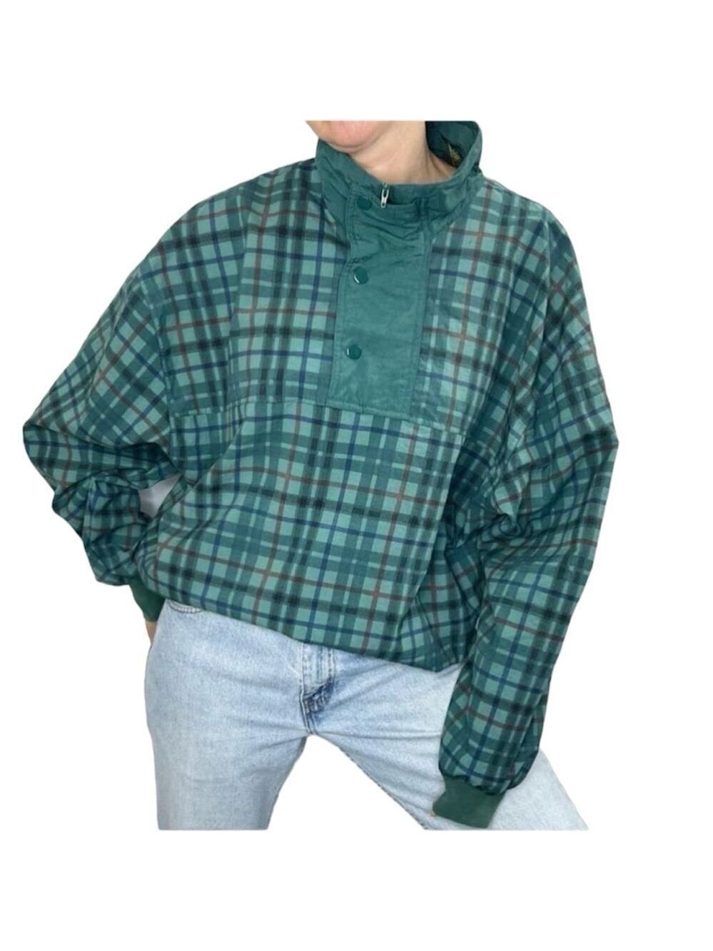 Vintage Lyle & Scott teal plaid 1/4 zip pull over jacket L